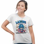 Fashion, accesorii si bijuterii - Femei - Imbracaminte femei - Tricouri si topuri femei - Tricou Femei Labubu Captain America, alb, marime XL - Infinity.ro