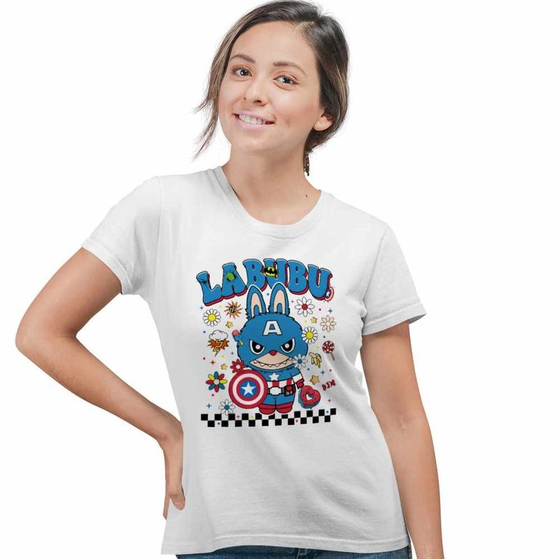 Fashion, accesorii si bijuterii - Femei - Imbracaminte femei - Tricouri si topuri femei - Tricou Femei Labubu Captain America, alb, marime XL - Infinity.ro