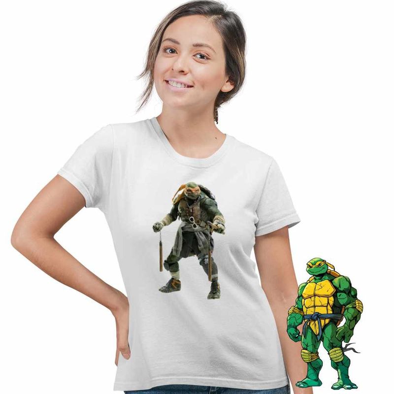 Fashion, accesorii si bijuterii - Femei - Imbracaminte femei - Tricouri si topuri femei - Tricou Femei Testoasele Ninja Michelangelo Ninjutsu Mutant, alb, marime L - Infinity.ro