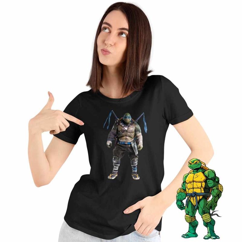 Fashion, accesorii si bijuterii - Femei - Imbracaminte femei - Tricouri si topuri femei - Tricou Femei Testoasele Ninja Leonardo Ninjutsu Mutant, negru, marime L - Infinity.ro