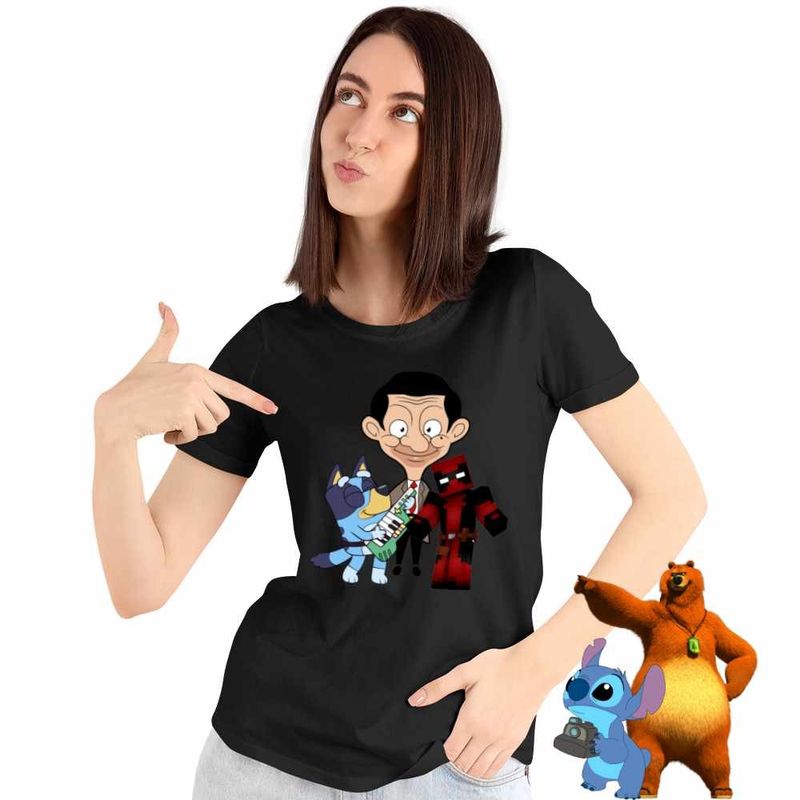 Fashion, accesorii si bijuterii - Femei - Imbracaminte femei - Tricouri si topuri femei - Tricou Femei Mr Bean Bluey Tiktok, negru, marime S - Infinity.ro