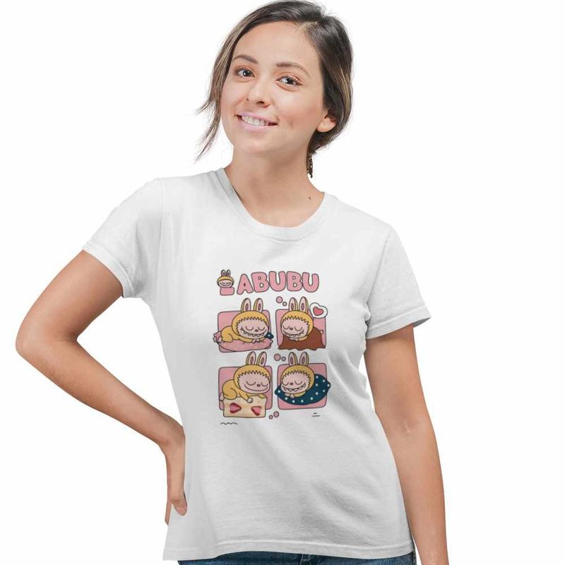 Fashion, accesorii si bijuterii - Femei - Imbracaminte femei - Tricouri si topuri femei - Tricou Femei Labubu Baby Sleep Somn Usor Bebelus, alb, marime L - Infinity.ro