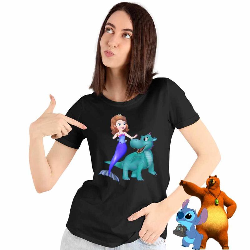 Fashion, accesorii si bijuterii - Femei - Imbracaminte femei - Tricouri si topuri femei - Tricou Femei Sofia Intai Dragon, Sofia the First, negru, marime L - Infinity.ro