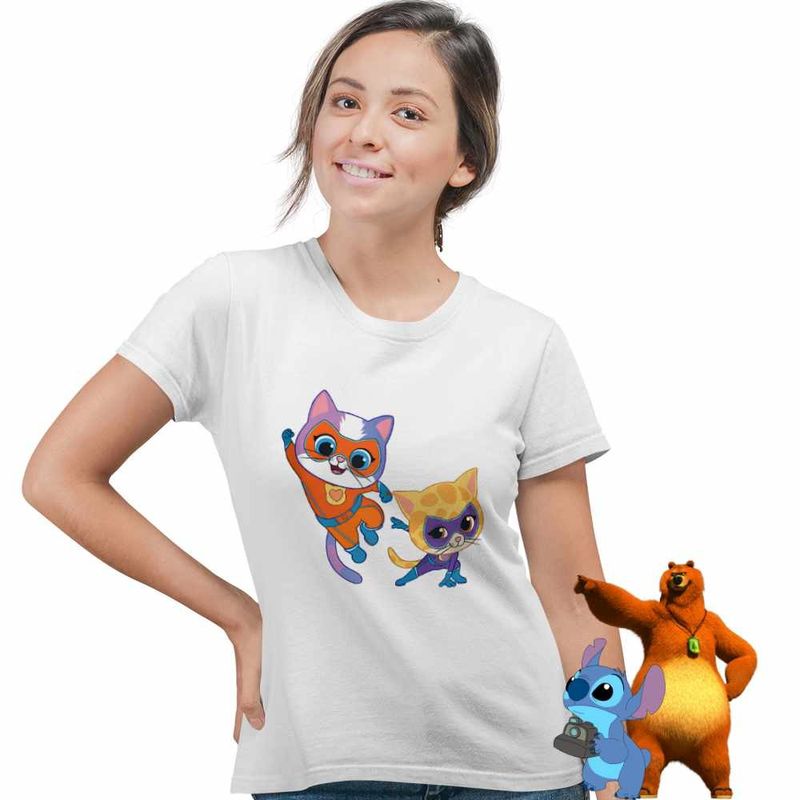 Fashion, accesorii si bijuterii - Femei - Imbracaminte femei - Tricouri si topuri femei - Tricou Femei Super Pisicute Ghem Sclipi, alb, marime L - Infinity.ro