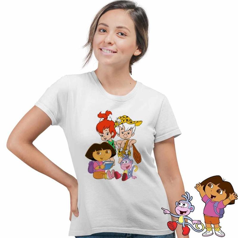 Fashion, accesorii si bijuterii - Femei - Imbracaminte femei - Tricouri si topuri femei - Tricou Femei Dora the Explorer Familia Flintstone Bam Bam Bebelusi, alb, marime S - Infinity.ro