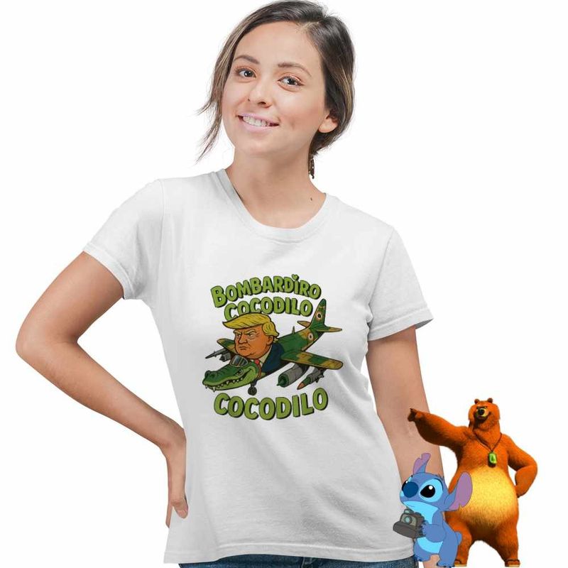 Fashion, accesorii si bijuterii - Femei - Imbracaminte femei - Tricouri si topuri femei - Tricou Femei Cocodilo Donald Trump Brainrot Brain Rot, alb, marime XL - Infinity.ro