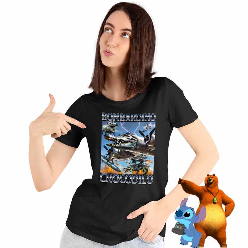 Fashion, accesorii si bijuterii - Femei - Imbracaminte femei - Tricouri si topuri femei - Tricou Femei Bombardino Crocodilo Nuclear Brainrot Meme, negru, marime 2XL - Infinity.ro
