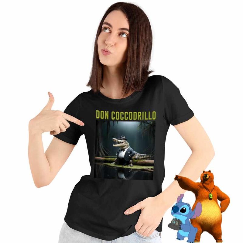 Fashion, accesorii si bijuterii - Femei - Imbracaminte femei - Tricouri si topuri femei - Tricou Femei Don Coccodrillo Italian Meme Brainrot Brain Rot, negru, marime XL - Infinity.ro