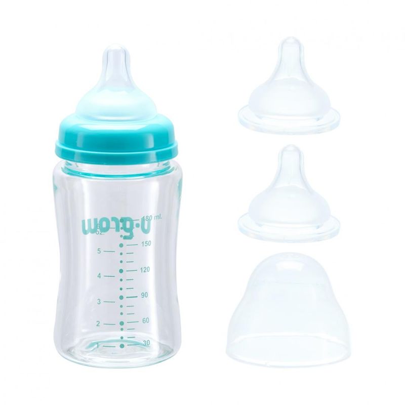 Jucarii, Copii si Bebe - Hrana si alaptare - Biberoane, suzete si accesorii hranire - Biberoane, tetine si accesorii - Biberon de sticla180 ml+2 tetine, U-Grow - Infinity.ro