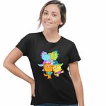 Fashion, accesorii si bijuterii - Femei - Imbracaminte femei - Tricouri si topuri femei - Tricou Femei Tim Rex Toata Familia Spatiu Dinozauri Cosmos, negru, marime XL - Infinity.ro
