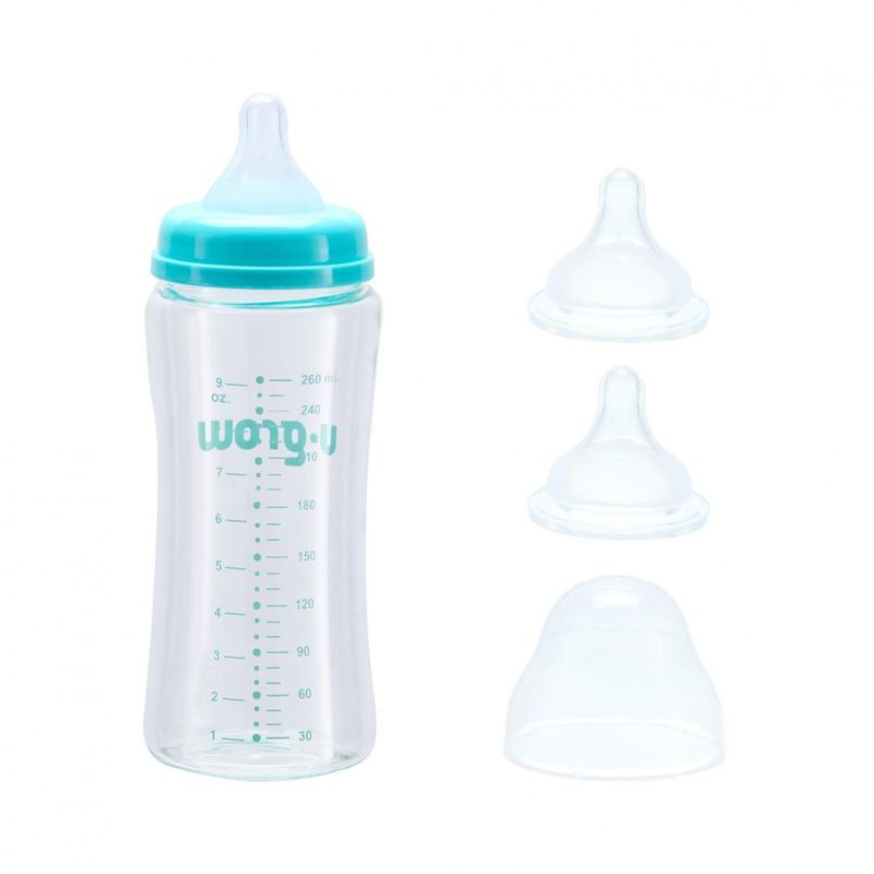 Jucarii, Copii si Bebe - Hrana si alaptare - Biberoane, suzete si accesorii hranire - Biberoane, tetine si accesorii - Biberon de sticla 260 ml+2 tetine extra, U-Grow - Infinity.ro