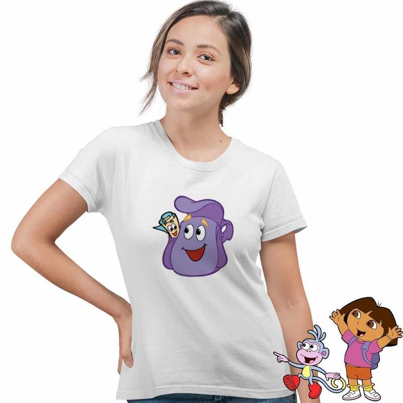 Fashion, accesorii si bijuterii - Femei - Imbracaminte femei - Tricouri si topuri femei - Tricou Femei Dora Explorer Ghiozdan Harta Actiune, alb, marime S - Infinity.ro