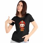 Fashion, accesorii si bijuterii - Femei - Imbracaminte femei - Tricouri si topuri femei - Tricou Femei Labubu Pompier, negru, marime L - Infinity.ro