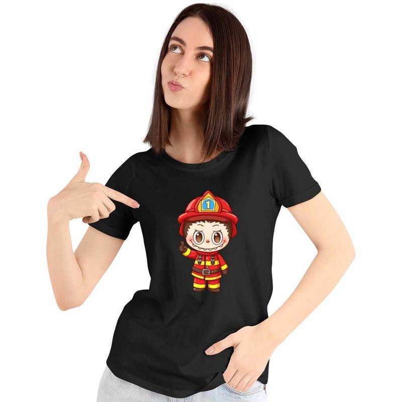 Fashion, accesorii si bijuterii - Femei - Imbracaminte femei - Tricouri si topuri femei - Tricou Femei Labubu Pompier, negru, marime L - Infinity.ro