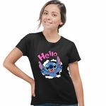 Fashion, accesorii si bijuterii - Femei - Imbracaminte femei - Tricouri si topuri femei - Tricou Femei Stitch Hello, negru, marime L - Infinity.ro