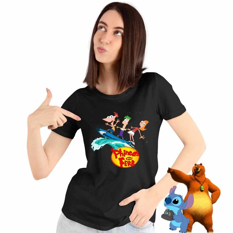 Fashion, accesorii si bijuterii - Femei - Imbracaminte femei - Tricouri si topuri femei - Tricou Femei Phineas Ferb Candace Surf Vacanta, negru, marime S - Infinity.ro