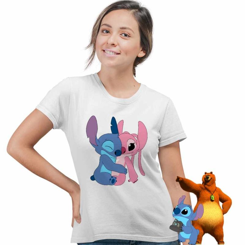 Fashion, accesorii si bijuterii - Femei - Imbracaminte femei - Tricouri si topuri femei - Tricou Femei Stitch Angel Hug Valentines Day Dragobete, alb, marime 3XL - Infinity.ro
