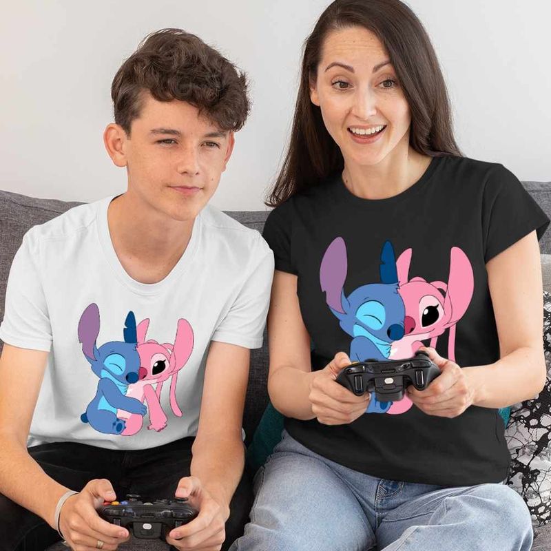 Fashion, accesorii si bijuterii - Femei - Imbracaminte femei - Tricouri si topuri femei - Tricou Femei Stitch Angel Hug Valentines Day Dragobete, alb, marime 3XL - Infinity.ro