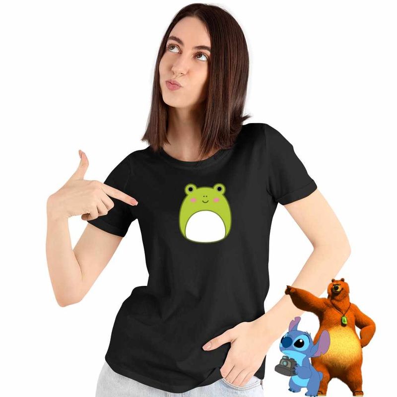 Fashion, accesorii si bijuterii - Femei - Imbracaminte femei - Tricouri si topuri femei - Tricou Femei Squish mallows Broscuta Broasca, negru, marime M - Infinity.ro