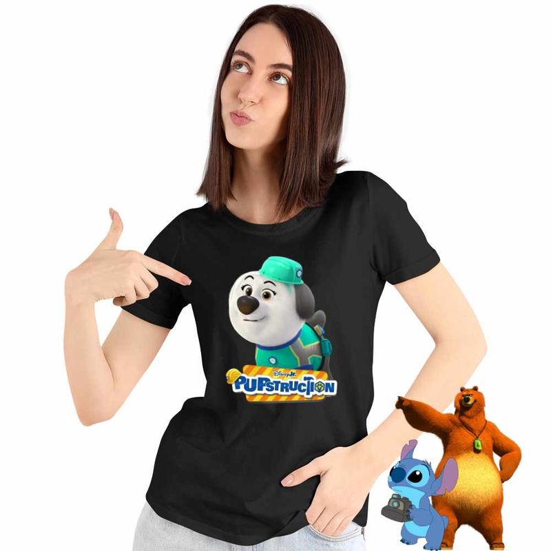 Fashion, accesorii si bijuterii - Femei - Imbracaminte femei - Tricouri si topuri femei - Tricou Femei Pupstruction Luna Catelusi Constructori Meseriasi, negru, marime L - Infinity.ro