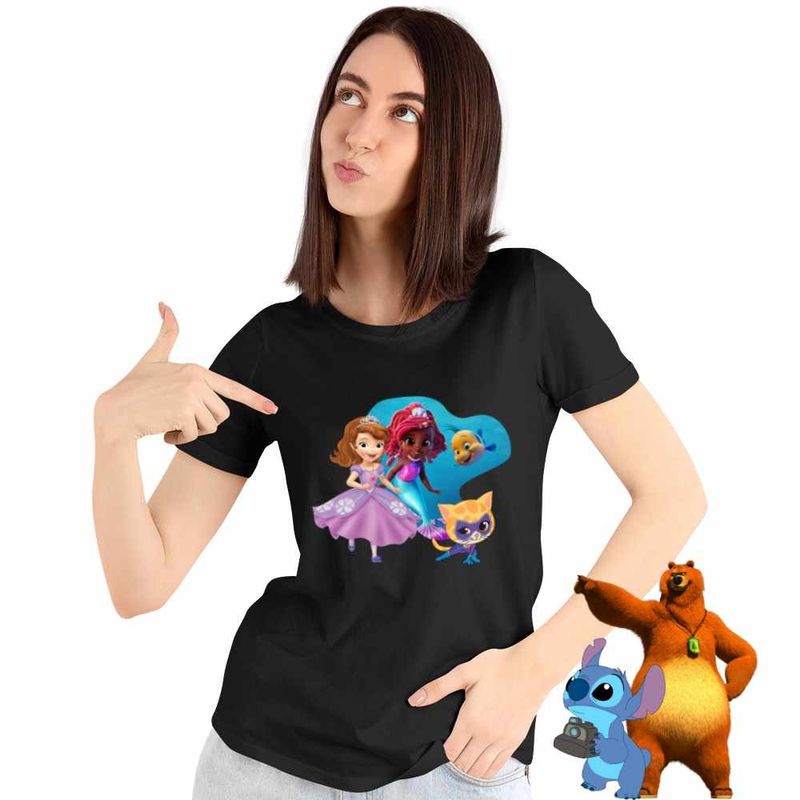 Fashion, accesorii si bijuterii - Femei - Imbracaminte femei - Tricouri si topuri femei - Tricou Femei Sofia Ariel Sclipi Super Pisicute, negru, marime 3XL - Infinity.ro