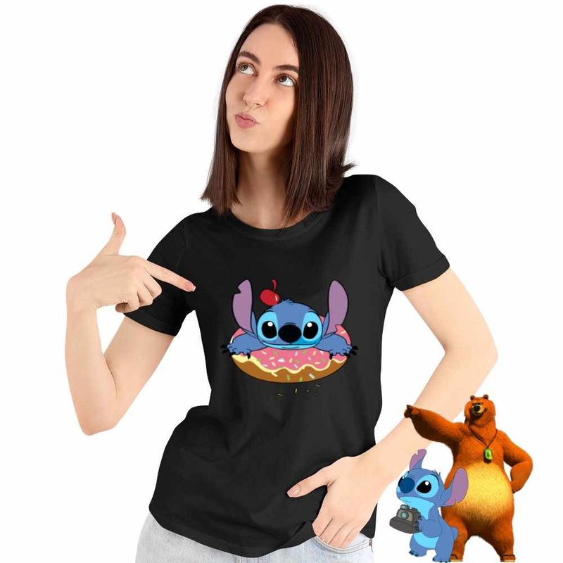 Fashion, accesorii si bijuterii - Femei - Imbracaminte femei - Tricouri si topuri femei - Tricou Femei Stitch Donut Gogoasa, negru, marime 3XL - Infinity.ro