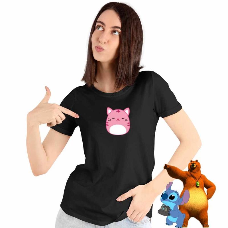 Fashion, accesorii si bijuterii - Femei - Imbracaminte femei - Tricouri si topuri femei - Tricou Femei Squishmallows Pisica Adorable, negru, marime S - Infinity.ro