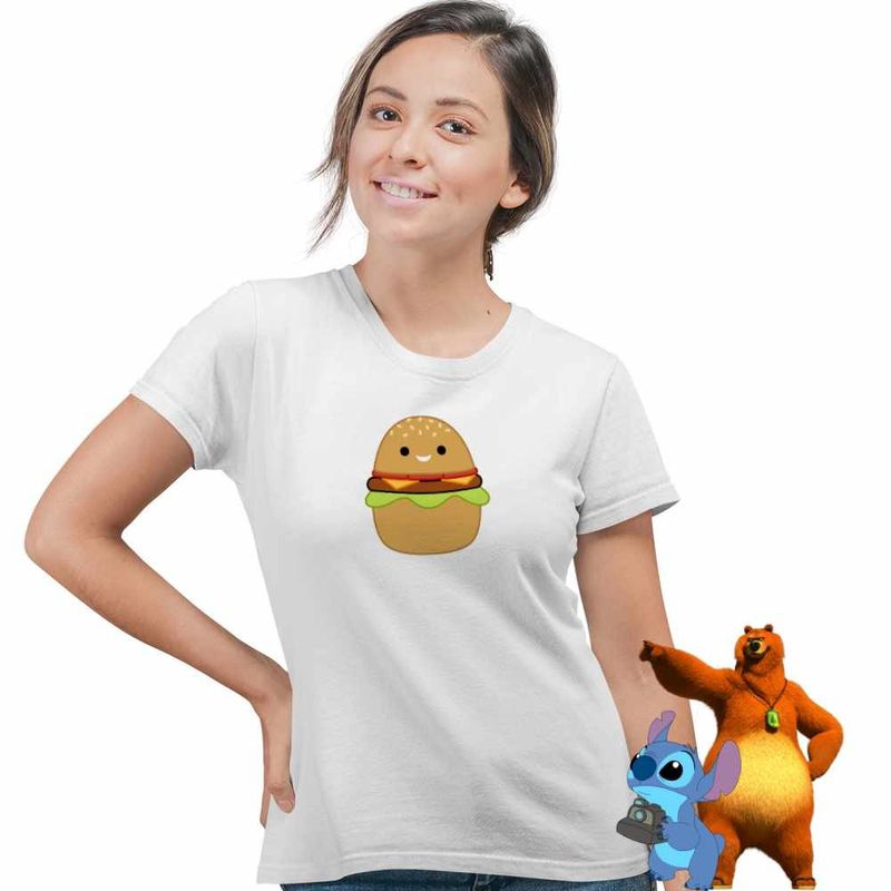 Fashion, accesorii si bijuterii - Femei - Imbracaminte femei - Tricouri si topuri femei - Tricou Femei Squishmallows Hamburger, alb, marime XL - Infinity.ro