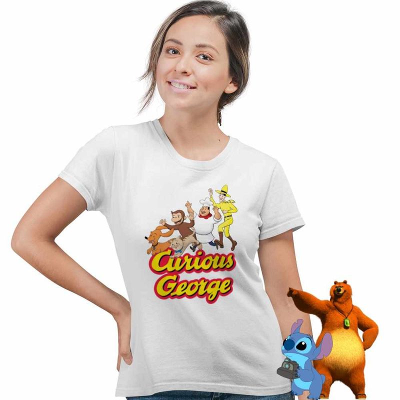 Fashion, accesorii si bijuterii - Femei - Imbracaminte femei - Tricouri si topuri femei - Tricou Femei Curious George Gradina Zoologica Cimpanzeu, alb, marime XL - Infinity.ro