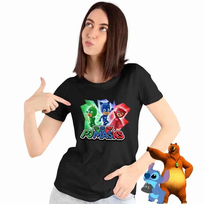 Fashion, accesorii si bijuterii - Femei - Imbracaminte femei - Tricouri si topuri femei - Tricou Femei Eroii in Pijama PJ Masks Action, negru, marime S - Infinity.ro