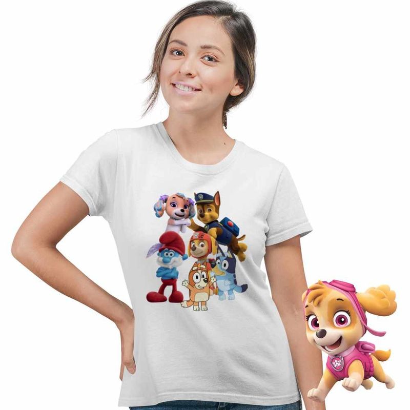 Fashion, accesorii si bijuterii - Femei - Imbracaminte femei - Tricouri si topuri femei - Tricou Femei Paw Patrol Bluey Blue Bingo Papa Strumf Sirena Coral, alb, marime S - Infinity.ro