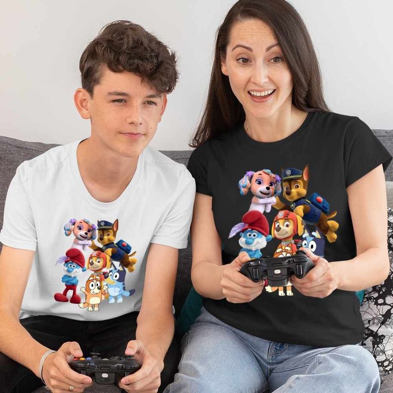 Fashion, accesorii si bijuterii - Femei - Imbracaminte femei - Tricouri si topuri femei - Tricou Femei Paw Patrol Bluey Blue Bingo Papa Strumf Sirena Coral, alb, marime S - Infinity.ro