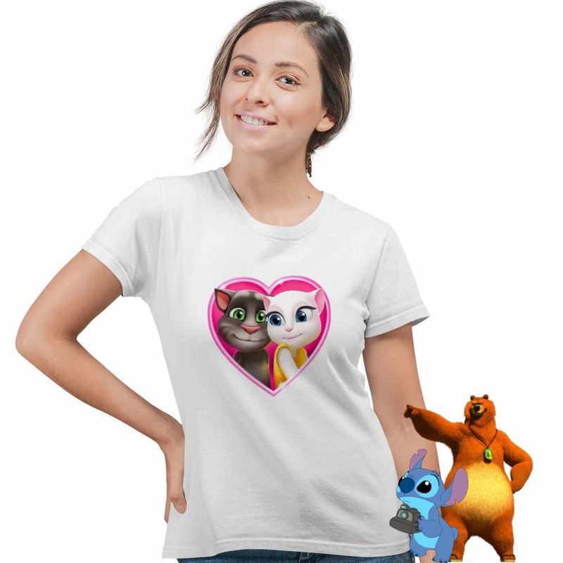 Fashion, accesorii si bijuterii - Femei - Imbracaminte femei - Tricouri si topuri femei - Tricou Femei My Talking Tom Angela Love Valentines Day, alb, marime L - Infinity.ro
