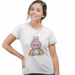 Fashion, accesorii si bijuterii - Femei - Imbracaminte femei - Tricouri si topuri femei - Tricou Femei Labubu Rainbow Mood, alb, marime XL - Infinity.ro