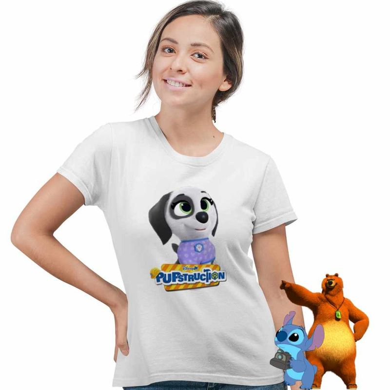 Fashion, accesorii si bijuterii - Femei - Imbracaminte femei - Tricouri si topuri femei - Tricou Femei Pupstruction Bailey Catelusi Constructori, alb, marime S - Infinity.ro