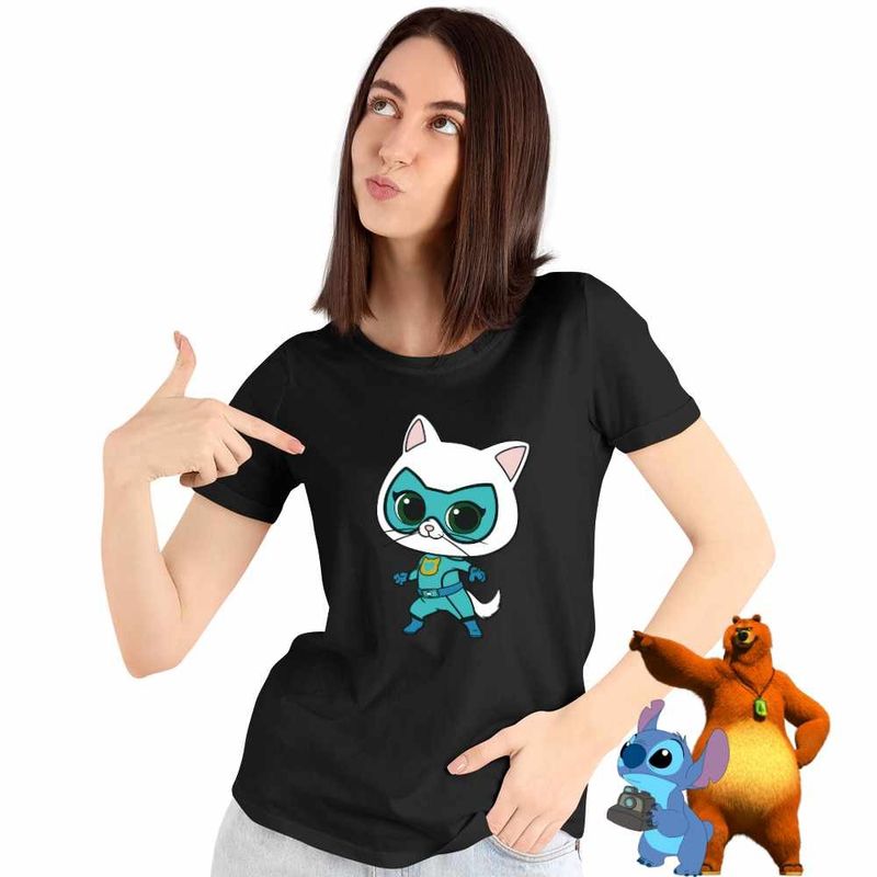 Fashion, accesorii si bijuterii - Femei - Imbracaminte femei - Tricouri si topuri femei - Tricou Femei Super Pisicute Bitsy SuperKitties, negru, marime 3XL - Infinity.ro