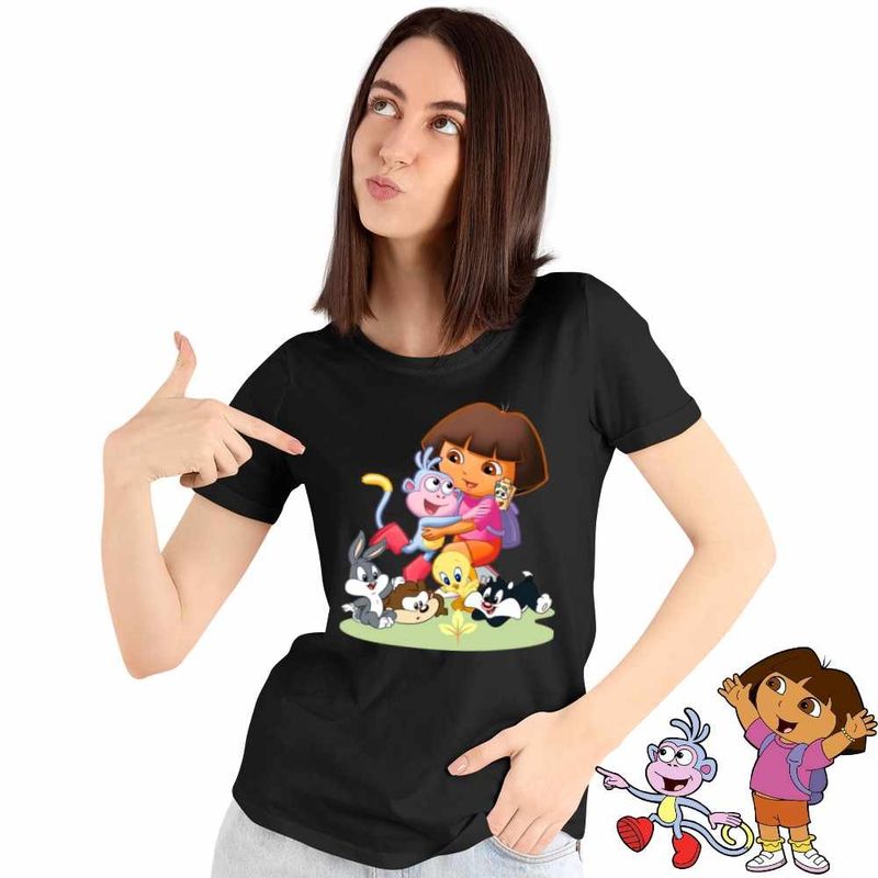 Fashion, accesorii si bijuterii - Femei - Imbracaminte femei - Tricouri si topuri femei - Tricou Femei Dora Exploratoarea Looney Tunes Taz Bugs Bunny Sylvester Tweety Baby, negru, marime 2XL - Infinity.ro