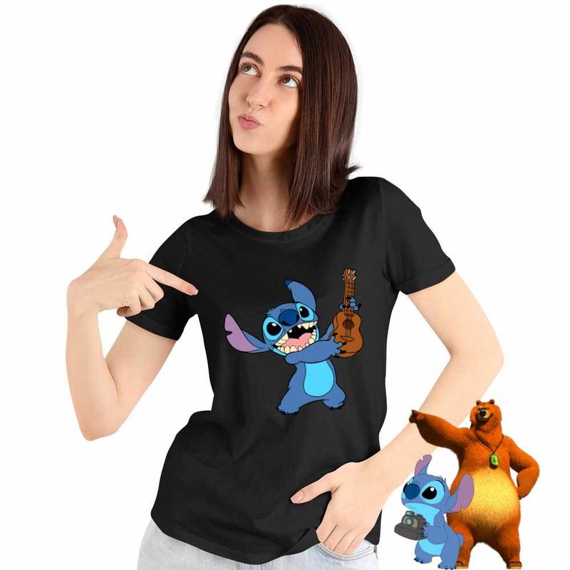 Fashion, accesorii si bijuterii - Femei - Imbracaminte femei - Tricouri si topuri femei - Tricou Femei Stitch Chitara, negru, marime XL - Infinity.ro