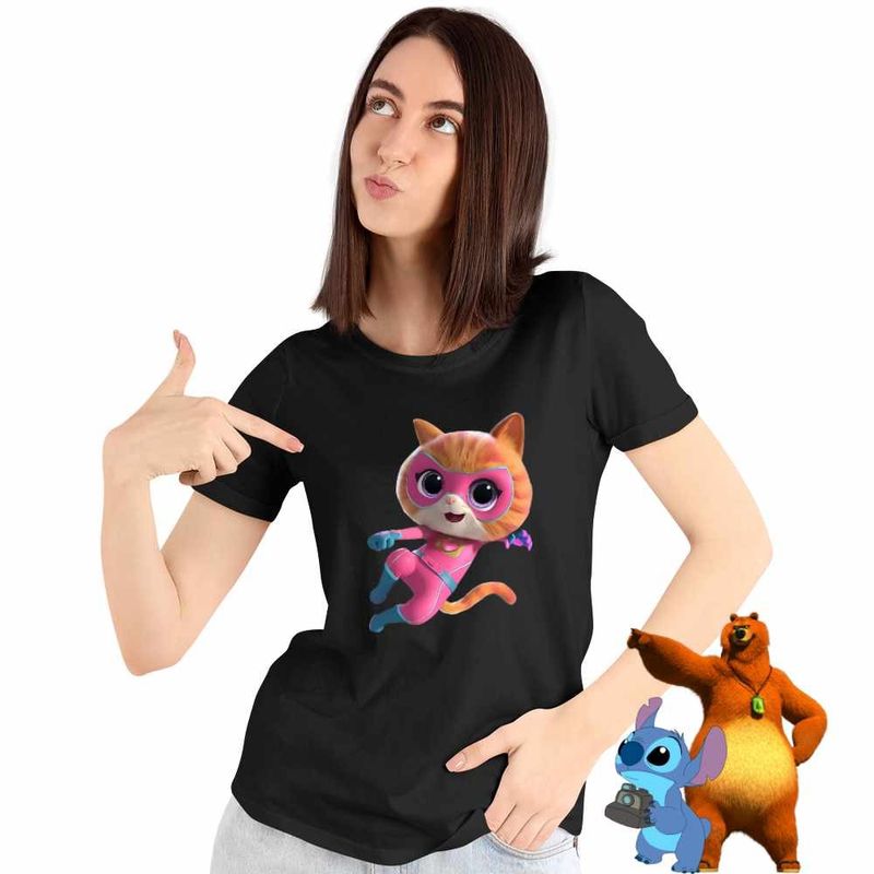 Fashion, accesorii si bijuterii - Femei - Imbracaminte femei - Tricouri si topuri femei - Tricou Femei Super Pisicute Ginny SuperKitties, negru, marime 2XL - Infinity.ro