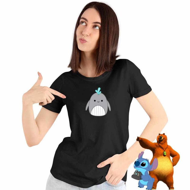 Fashion, accesorii si bijuterii - Femei - Imbracaminte femei - Tricouri si topuri femei - Tricou Femei Squishmallows Balena Squis, negru, marime 2XL - Infinity.ro