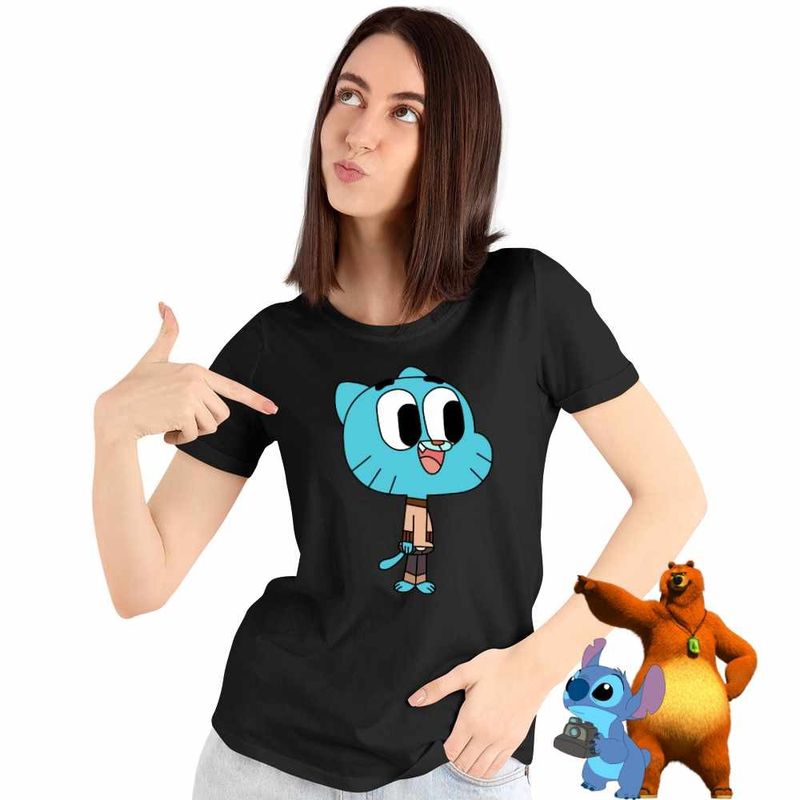 Fashion, accesorii si bijuterii - Femei - Imbracaminte femei - Tricouri si topuri femei - Tricou Femei Gumball Desene Animate, negru, marime S - Infinity.ro