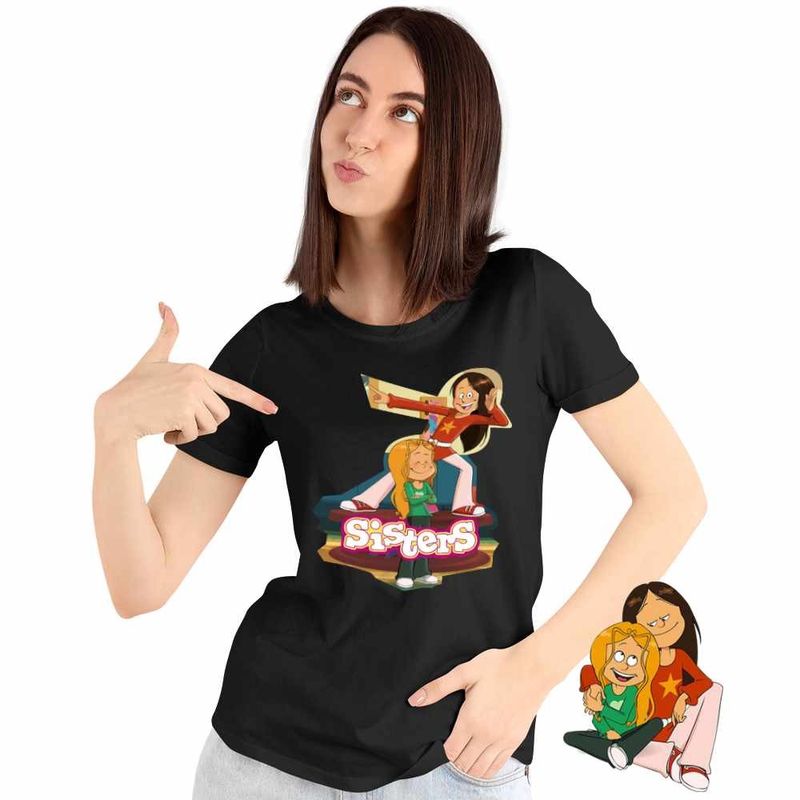 Fashion, accesorii si bijuterii - Femei - Imbracaminte femei - Tricouri si topuri femei - Tricou Femei Surorile Desene Animate The Sisters, negru, marime XL - Infinity.ro
