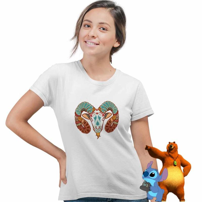 Fashion, accesorii si bijuterii - Femei - Imbracaminte femei - Tricouri si topuri femei - Tricou Femei Berbec Zodiac Horoscop Aries Mandala Astrologie, alb, marime 3XL - Infinity.ro