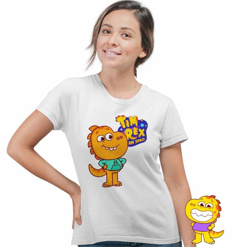 Fashion, accesorii si bijuterii - Femei - Imbracaminte femei - Tricouri si topuri femei - Tricou Femei Tim Rex Tommy Spatiu Dinozauri Nasa, alb, marime L - Infinity.ro