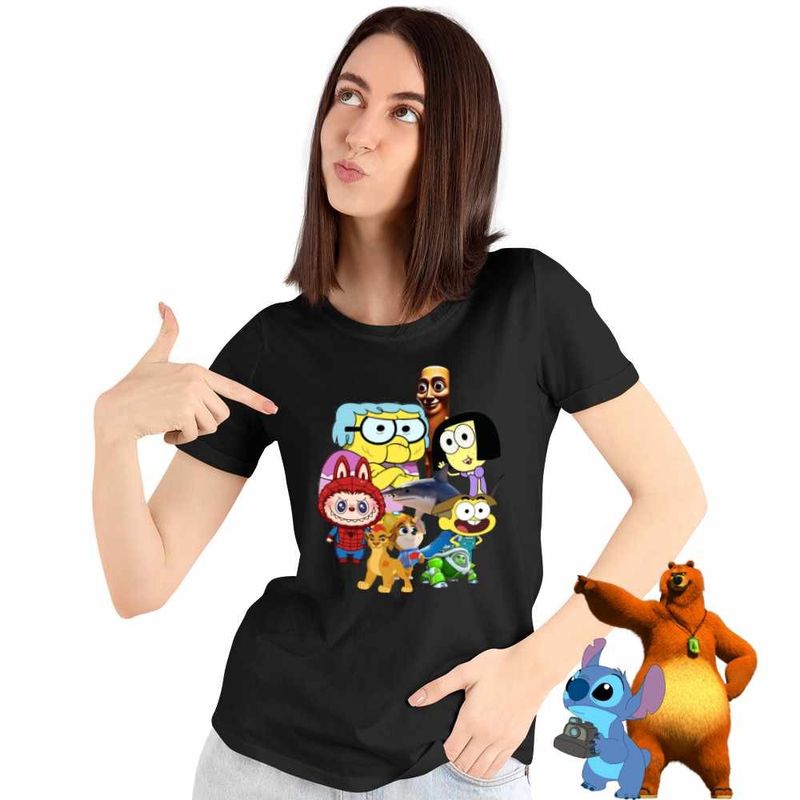 Fashion, accesorii si bijuterii - Femei - Imbracaminte femei - Tricouri si topuri femei - Tricou Femei Familia Green Labubu Paienjenel Tung Sahur Robogobo, negru, marime S - Infinity.ro