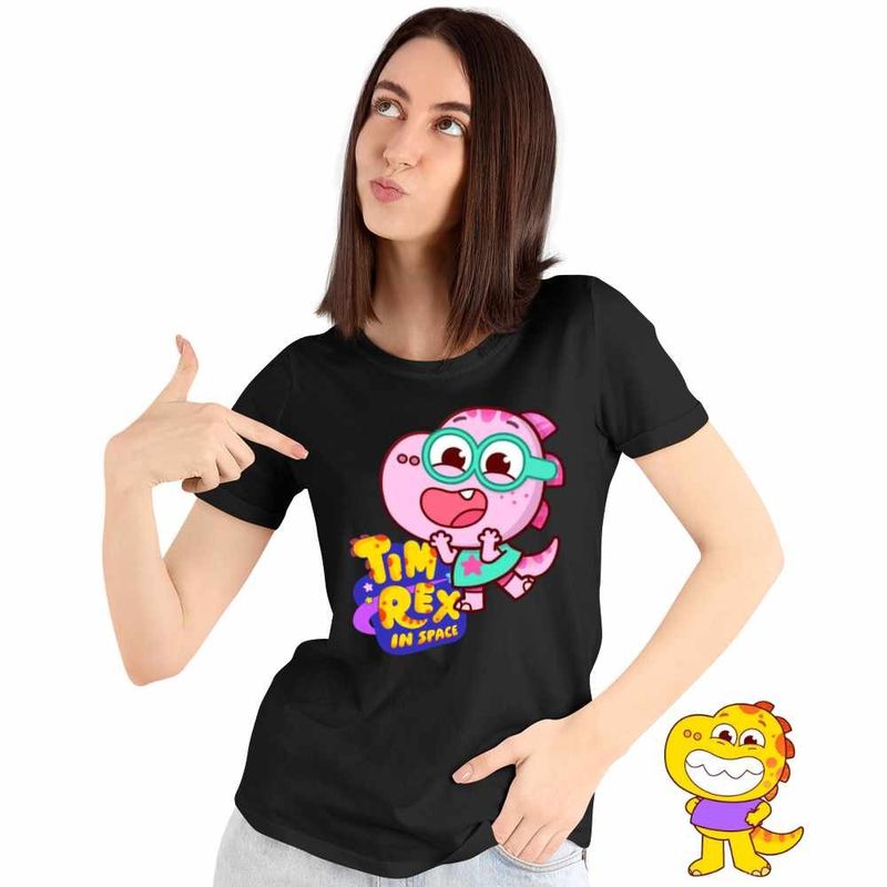 Fashion, accesorii si bijuterii - Femei - Imbracaminte femei - Tricouri si topuri femei - Tricou Femei Tim Rex Tia Spatiu Dinozauri Exploratori, negru, marime XL - Infinity.ro