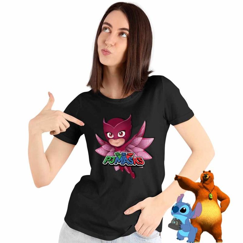 Fashion, accesorii si bijuterii - Femei - Imbracaminte femei - Tricouri si topuri femei - Tricou Femei Pj Masks Owlette Eroi Pijamale, negru, marime L - Infinity.ro