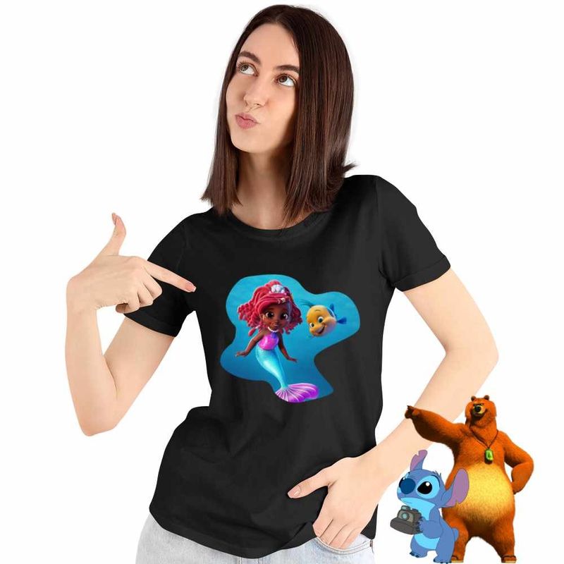 Fashion, accesorii si bijuterii - Femei - Imbracaminte femei - Tricouri si topuri femei - Tricou Femei Ariel Flounder Disney Mica Sirena, negru, marime S - Infinity.ro