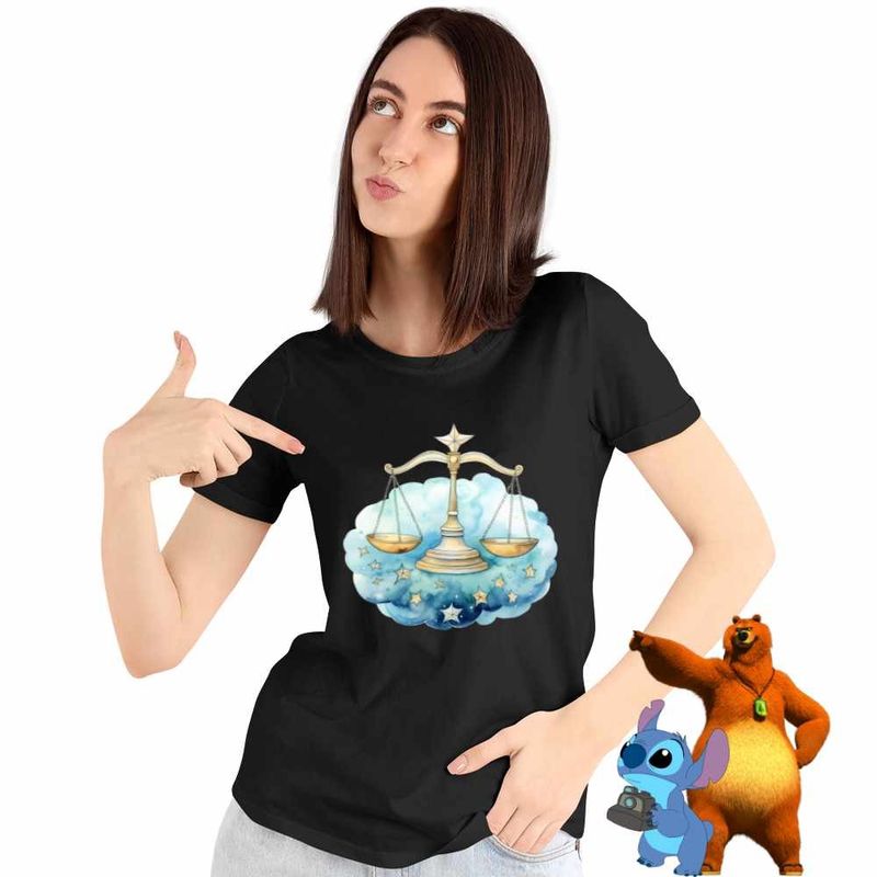Fashion, accesorii si bijuterii - Femei - Imbracaminte femei - Tricouri si topuri femei - Tricou Femei Balanta Baby Zodiac Horoscop Libra Astrologie, negru, marime M - Infinity.ro