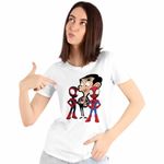 Fashion, accesorii si bijuterii - Femei - Imbracaminte femei - Tricouri si topuri femei - Tricou Femei Mr Bean Paienjenel Spiderman, alb, marime 2XL - Infinity.ro